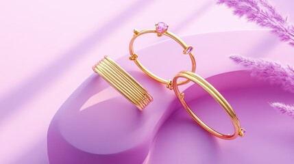 Obraz premium Elegant Gold Jewelry Displayed on Soft Pink Background