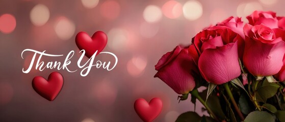 Romantic Thank You Bouquet of Red Roses with Hearts