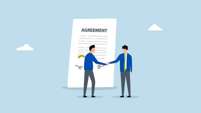 Business deal, 4k animation of Business partners shaking hands after finalizing the business contract agreement. 