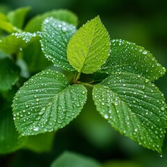 Raindrops on Green Leaves in Gentle Rain Nature Scene