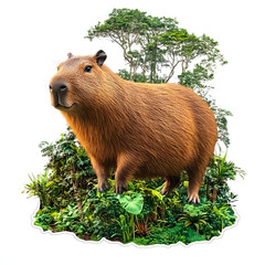 Amazon Birds, Capybara in the Forest, Art, Image, with Transparent Background PNG, for Stickers, T-Shirt Print, Cap, Mug, Flip Flops, Mousepad, Transparent PNG