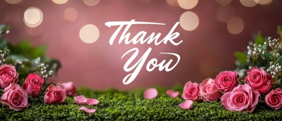 Elegant Thank You Card with Pink Roses and Moss