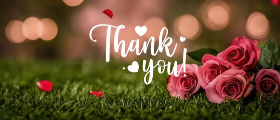 Thank You Roses: Beautiful Pink Roses on Grass with Bokeh Lights