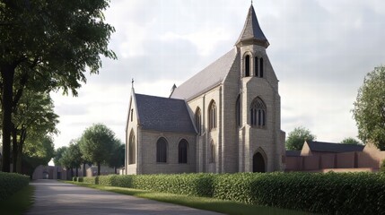 Fototapeta premium Stone chapel on a tree-lined path