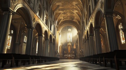 Fototapeta premium Sunlit Cathedral Interior Grandeur