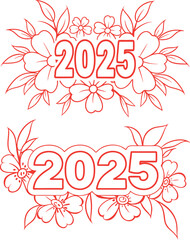 2025 floral typography line art vector 