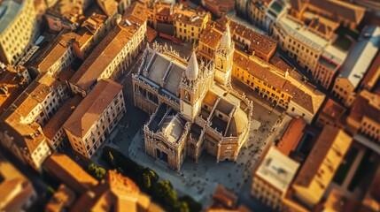 Aerial view of cathedral and city