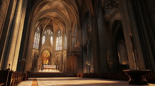 Grand Gothic Cathedral Interior - Powered by Adobe