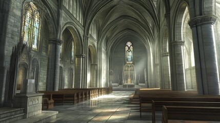 Obraz premium Sunlight streams through gothic cathedral