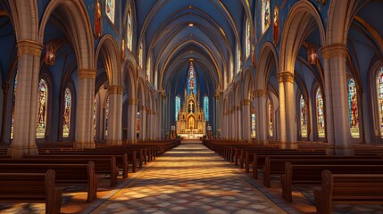 Fototapeta premium Grand church interior, serene and bright