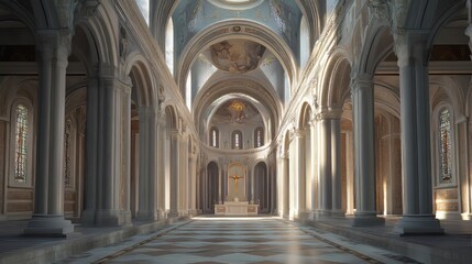 Fototapeta premium Grand cathedral interior, serene light