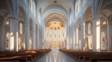Obraz premium Sunlit interior of a grand cathedral