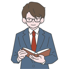 読書、資格勉強をするビジネスマン