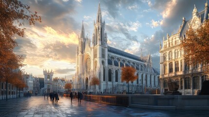 Naklejka premium Gothic architecture at sunset