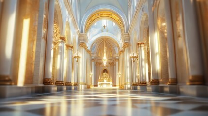 Sunlit grand hall interior