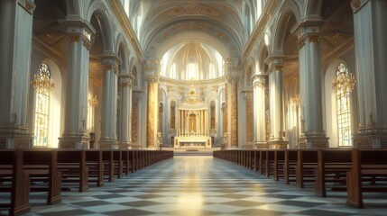 Sunlit Cathedral Interior Grandeur
