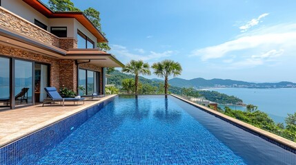 Fototapeta premium Luxury villa with infinity pool and ocean view.