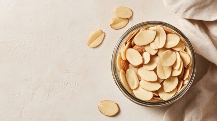 Sliced Almonds in a Glass Jar on a Light Background