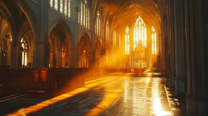 Sunlight streams through church windows