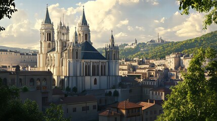 Obraz premium Grand cathedral overlooking cityscape