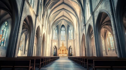 Fototapeta premium Grand church interior, serene and calm