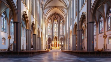 Fototapeta premium Grand cathedral interior with stained glass
