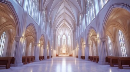 Obraz premium Serene cathedral interior, sunlit