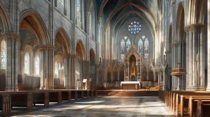 Fototapeta premium Sunlit Gothic church interior