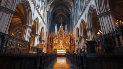 Fototapeta premium Grand cathedral interior, peaceful light
