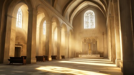 Obraz premium Sunlit church interior, peaceful and serene.