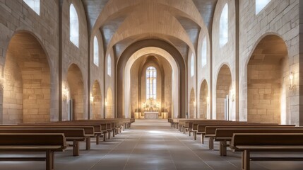Fototapeta premium Serene church interior, peaceful light
