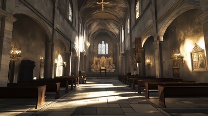 Obraz premium Sunlit interior of a grand church