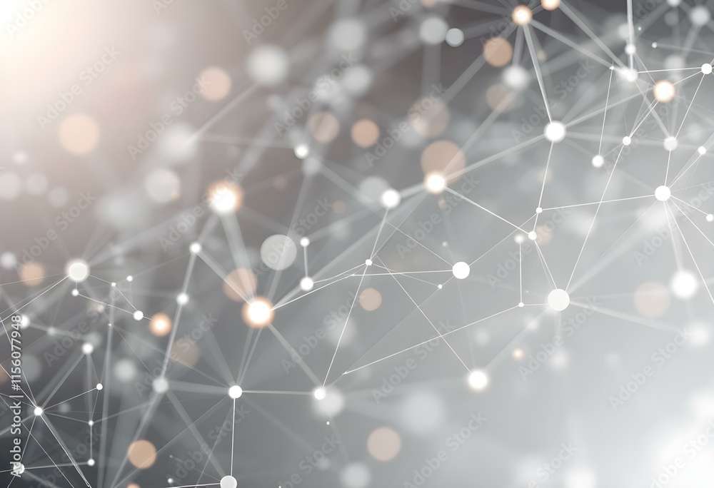 Poster abstract network connections on gray background with glowing dots and geometric lines. digital techn
