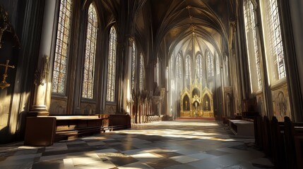 Obraz premium Sunlit Gothic church interior