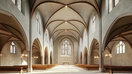 Obraz premium Serene church interior with arched ceilings