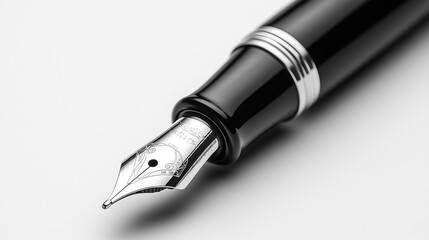 A stylized ink pen with the symbol subtly marking the nib.