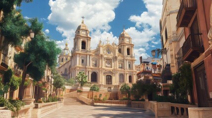 Obraz premium Grand cathedral in a sunny city square