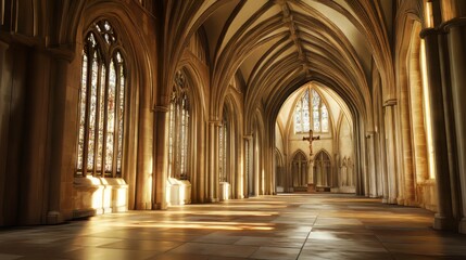 Fototapeta premium Sunlit aisle in a grand cathedral