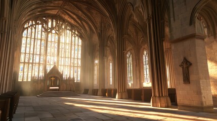 Obraz premium Sunlit Gothic church interior