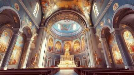 Obraz premium Ornate church interior, majestic altar