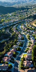 Aerial View of Suburban Homes in Porter Ranch, Los Angeles, California