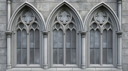 Naklejka premium Gothic arched windows in stone wall