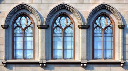 Obraz premium Gothic arched windows on stone wall