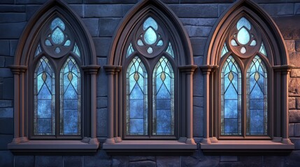 Fototapeta premium Gothic arched windows in stone wall