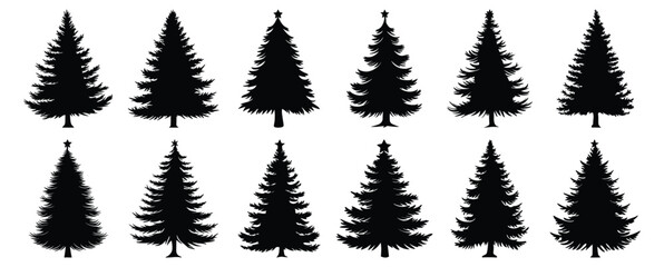 Fototapeta premium Xmas silhouette set vector design big pack of tree illustration and icon