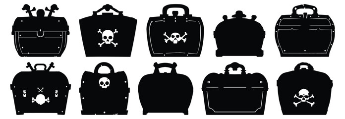 Treasure pirate silhouette set vector design big pack of chest illustration and icon