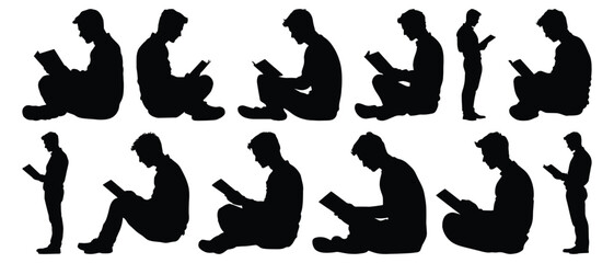 Man reading silhouette set vector design big pack of book illustration and icon
