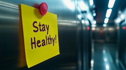 Stay Healthy Note on Stainless Steel Background for Motivation