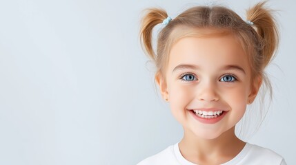 Smiling young girl with pigtails and blue eyes