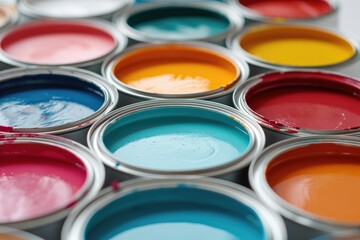 Fototapeta premium Colorful Bucket Cans for Decorating and Painting Purposes